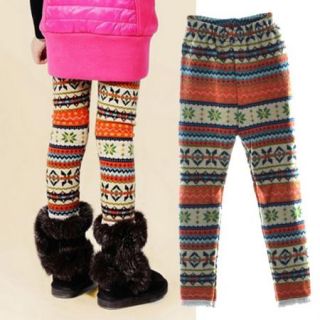 Girls Winter Warm Thick Leggings Fleece Lined Kids Bear Trousers Dot Pants 3 8Y