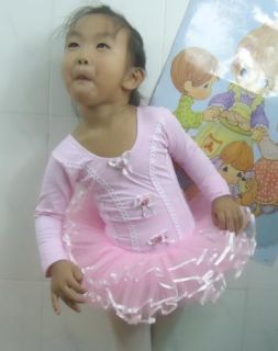 Pink Girl Party Long Sleeve Leotard Ballet Tutu Costume Dance Skirt Dress 3 8Y
