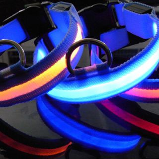 New LED Dog Night Safety Collar Flashing Grow Light Up 2 Nylon Pets LED Collars