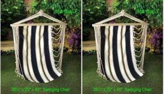 2 Hammock Chair Navy Blue Striped Hanging Cotton Comfort Outdoor Furniture New