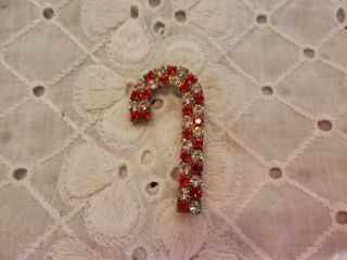 Vintage Eisenberg Ice Red White Candy Cane Brooch Pin Signed