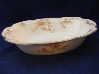 Vintage Haviland China Scalloped 10" Oval Serving Bowl Pink Roses Gold Trim