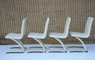 4 Italian Leather Mid Century Modern Chrome "Ski" Dining Z Chairs Baughman Era
