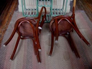 Pair of 2 Brown Solid Wood Bistro Style Chairs w Round Seats Small Dining Chairs