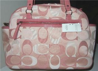 New Coach Signature Addison Silver Pink Coral Baby Diaper Bag Tote $498