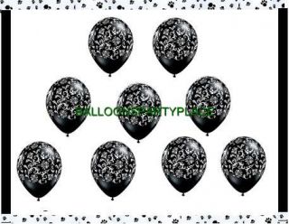 9 Latex Balloons Black White Party Polka Dot Damask Paw Prints Birthday Supplies