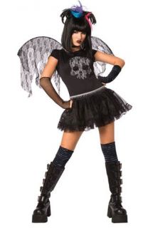 Adult Teen Gothic 6pc Black White Skull Fairy Goth Halloween Costume Size 14 16