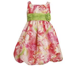 Bonnie Jean Pink Flower Bubble Hem Easter Rosette Dress Girls Sz 4 5 6 6X