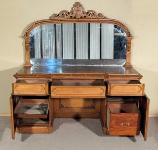 Antique English Oak Gothic Victorian Sideboard Server Buffet c1860 G60