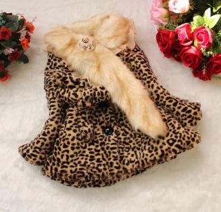 Baby Toddler Girls Faux Fur Leopard Coat Kids Winterwarm Jacket Snowsuit 3 4Year