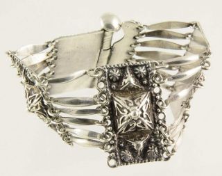925 Sterling Silver Mexican Tribal Filigree Pyramid Segment Link Bracelet