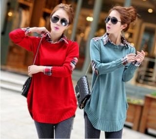 Women Loose Pullover Knitwear Shirt Collar Lady Knitted Sweater Coat Jumper Tops