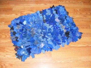 Cozy Knit Sweater Blue Shag Rag Rug Bath Accent 20x30 Dorm Teen Recycled Fabric