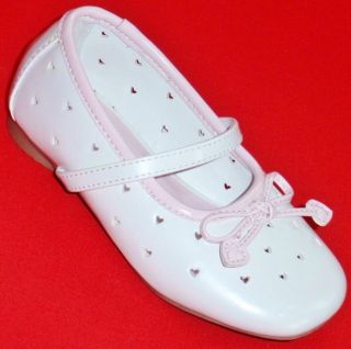 New Girl's Toddler's KK Isabella White Pink Bow Hearts Mary Jane Flats Shoes