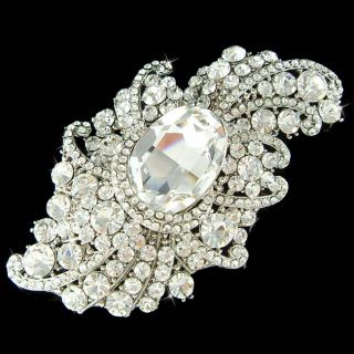 3" Huge w Swarovski Crystal Big Stone Bridal Wedding Dress Sash Pin Brooch Xmas