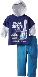 New Baby Boys "Navy Electric Guitars" Hoodie Shirt Pants Size 24M Clothes