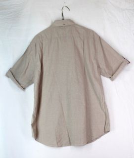 Black Brown 1826 Mens Button Down Shirt XL Khaki Short Sleeve Cotton