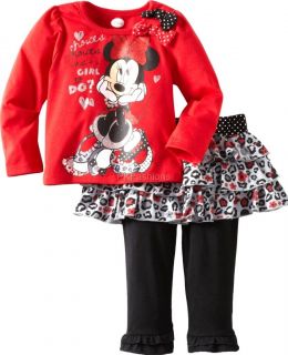 New Baby Girls "Red Shoes Minnie Mouse" Size 24M 2pc Top Leggings Clothes