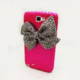OC100 Rose Red Shiny Rhinestone Bow Case Cover for Samsung Galaxy NOTE2 II N7100