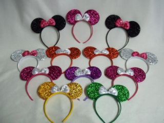 Lot of 1 Minnie Mouse Ears Birthday Shimmer Sequin Headband Pick Your Color A
