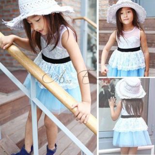 Fashion Girl Kids Lace Tulle Party Elegant Belt Dress Skirt Clothing Sz 2 7 Y