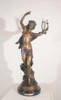 Classic Bronze Statue Figurine Casting Harp Girl by Moreau