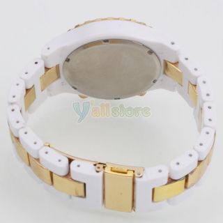 Fashion Women Ladies Rhinestones Diamond Plastic Band Quartz Wrist Watch White