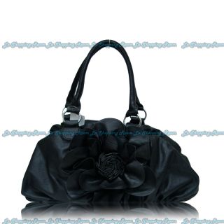 Women Fashion Zipper Closure Faux Leather Handbag with Flower Design in Front