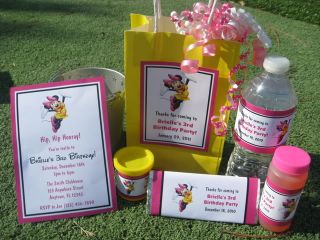 Minnie Mouse Birthday PDF CD w Favors Water Candy Bubble Popcorn Wrappers Label