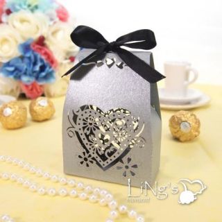 Sweet Love Heart Laser Cut Gift Candy Boxes with Ribbon Wedding Party Favor Bag