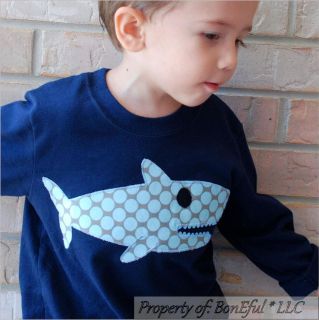 BonEful RTS New Boutique Boy 3 T Shirt Knit Top s Fabric Whale Fish Shark Cotton