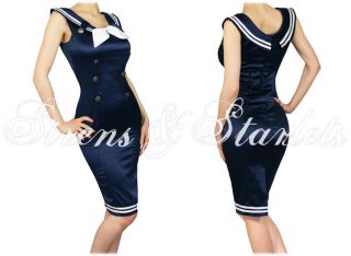 Voodoo Vixen Ladies New 1950s Vintage Navy Blue Sailor Girl Pencil Wiggle Dress