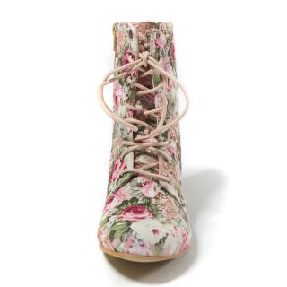 Hot Pink Beige Green Floral Lace Up Combat Ankle Bootie Low Heel Flat Boot 6 5