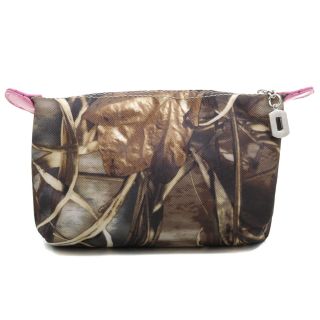 Realtree® Camouflage Fabric Cosmetic Bag w Faux Leather Trim Pink Brown