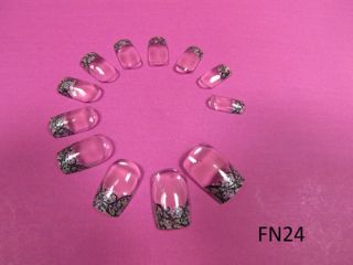 24 Acrylic Pre Glued 3D Designer Art Jewelry French False Nail Tips FN24