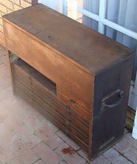 Antique Oak Engineer Surveyors File Cabinet Tool Chest