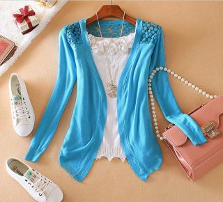 New Womens Lace Crochet Knit Top Sweater Cardigan Long Sleeve Sweet Candy Shirts