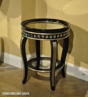 Marge Carson Gramercy Round Mirrored Top Chairside Table