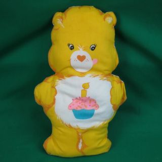 Vintage Handmade Sewn Fabric Print Yellow Birthday Care Bear Plush Pillow Doll