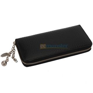 New Women's Long Handbag Zip Wallet Purse Card Coin Bag Crocodile Pattern Black