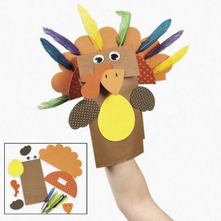 3 Thanksgiving Turkey Puppet Craft Kits Kid's Gobbler Foam Feathers Paper