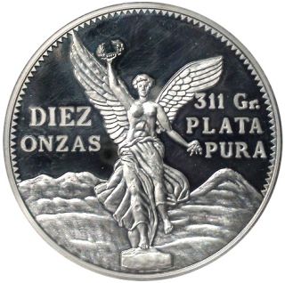 10oz Mexican Mexico Silver Bullion Round Diez Onzas