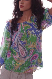 Chaps Ralph Lauren Womens Sheer 3 4 Sleeve Blouse Shirt Paisley SM 3X Plus New