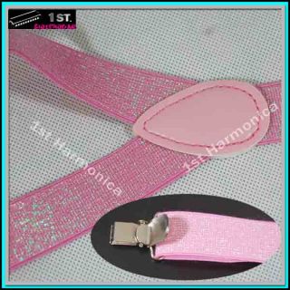 New Womens Girls Pink Shinning Glitter Braces 25mm Wide Suspenders Stretchable