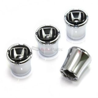 4 Honda Black Logo Chrome ABS Tire Wheel Air Pressure Stem Valve Caps Covers