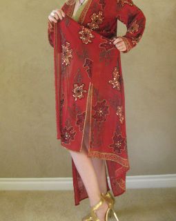 Vintage India Gauze Sequin Bead Sheer Boho Hippie Festival Maxi Caftan Dress