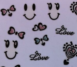 Nail Art 3D Sticker Glitter Decal Happy Face Heart Bow 29 Pcs RARE New Style
