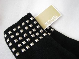 Michael Kors Studded Black Wool Elbow Length Fingerless Gloves One Size $65 NWT