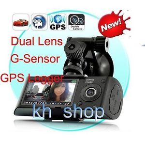 US KH Hot 2 7" Dual Lens G Sensor Dash Camera Car DVR Video Recorder GPS Logger