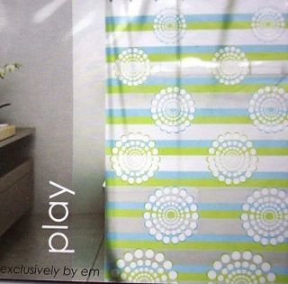PEVA Polka Dots Stripes Eco Blue White Green on Opaque Shower Curtain Vinyl